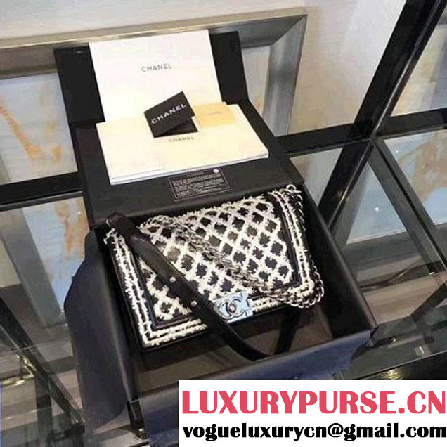 Chanel Embroidered Lambskin Medium Boy Flap Bag Black/White 2017 (KN-7110104 )