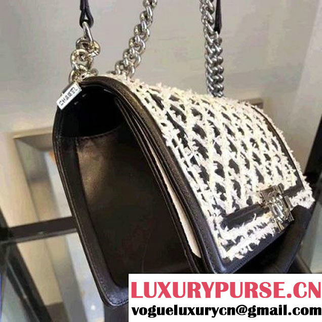 Chanel Embroidered Lambskin Medium Boy Flap Bag Black/White 2017 (KN-7110104 )