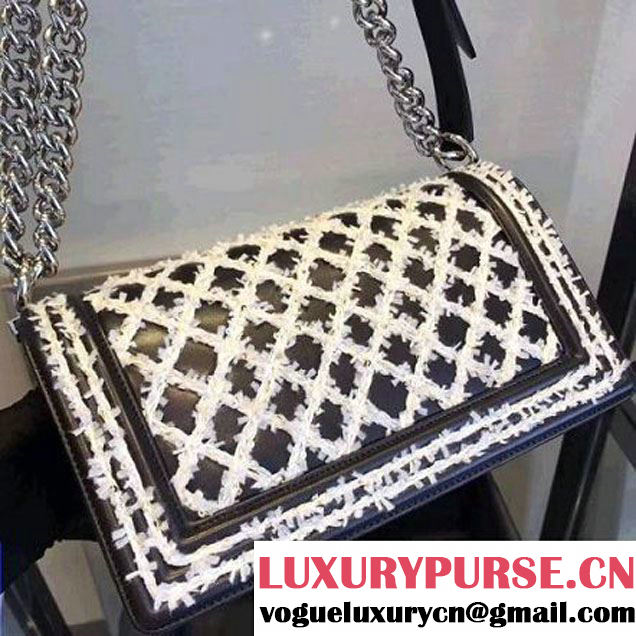 Chanel Embroidered Lambskin Medium Boy Flap Bag Black/White 2017 (KN-7110104 )
