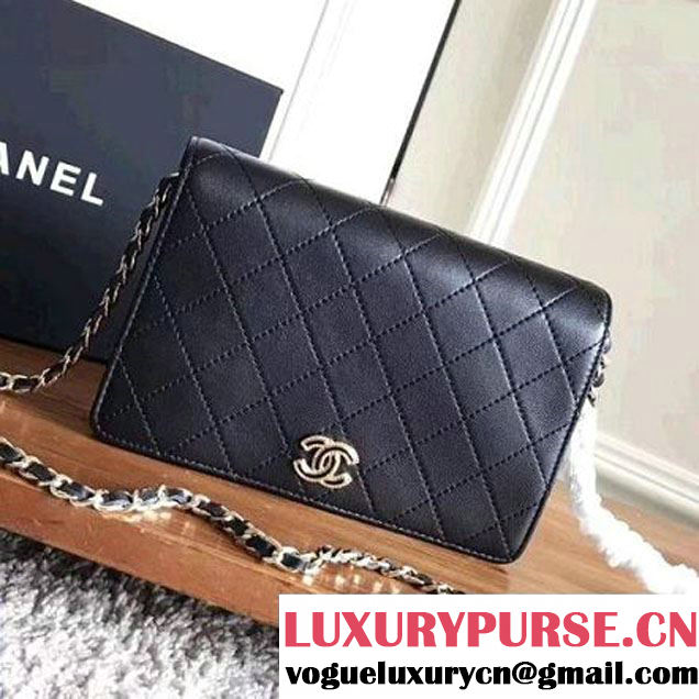 Chanel Metallic Lambskin Wallet On Chain WOC Bag A84327 Black 2017 (KN-7111620 )