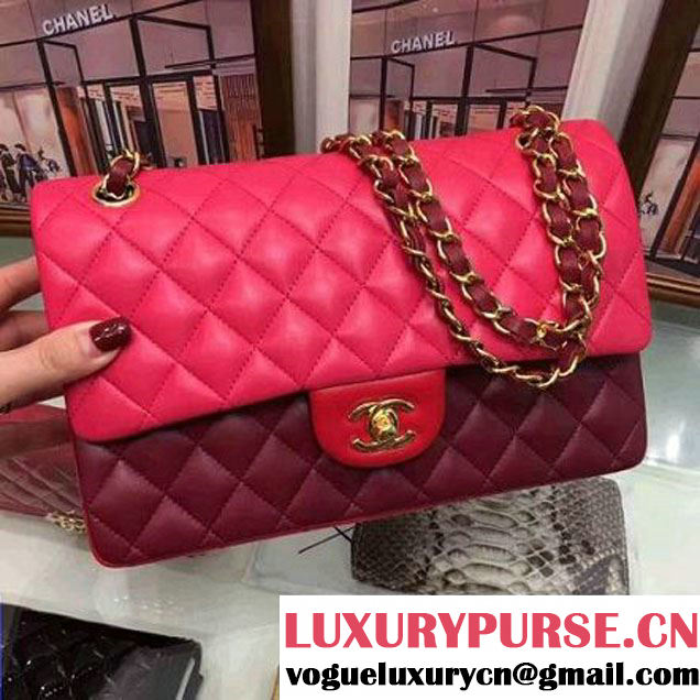 Chanel Multicolor Lambskin Medium Classic Double Flap Bag Rosy/Burgundy/Red (AV-7112202 )