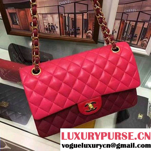 Chanel Multicolor Lambskin Medium Classic Double Flap Bag Rosy/Burgundy/Red (AV-7112202 )