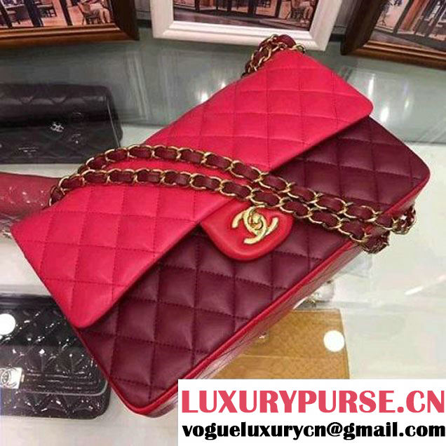 Chanel Multicolor Lambskin Medium Classic Double Flap Bag Rosy/Burgundy/Red (AV-7112202 )