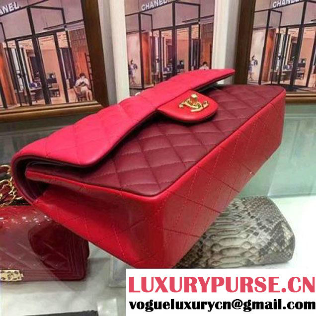 Chanel Multicolor Lambskin Medium Classic Double Flap Bag Rosy/Burgundy/Red (AV-7112202 )