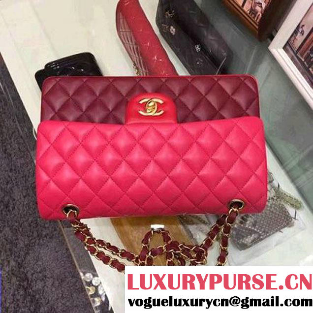 Chanel Multicolor Lambskin Medium Classic Double Flap Bag Rosy/Burgundy/Red (AV-7112202 )