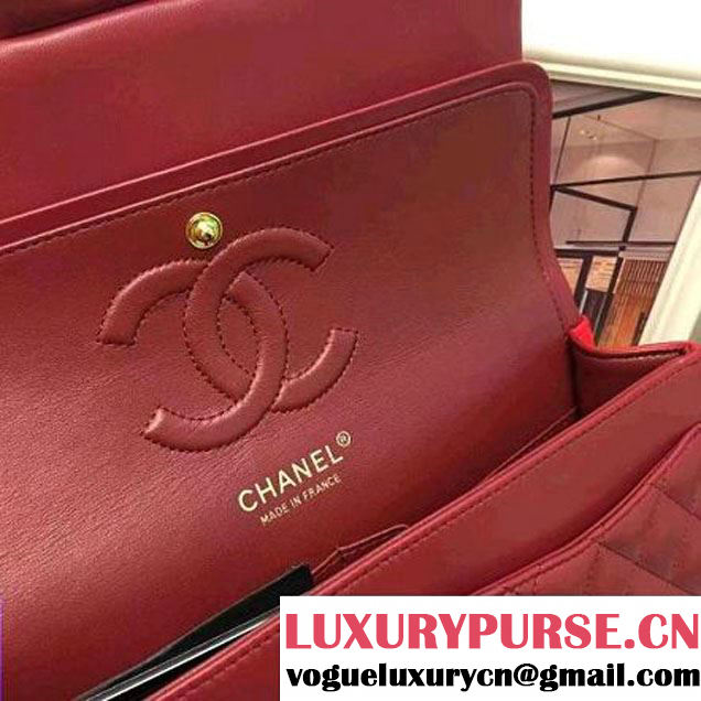Chanel Multicolor Lambskin Medium Classic Double Flap Bag Rosy/Burgundy/Red (AV-7112202 )