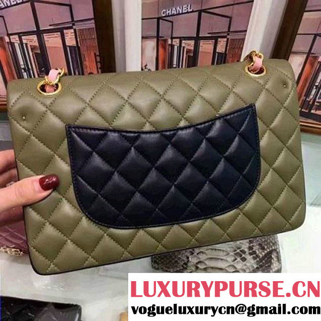 Chanel Multicolor Lambskin Medium Classic Double Flap Bag Green/Pink/Black (AV-7112201 )
