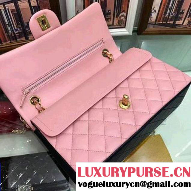 Chanel Multicolor Lambskin Medium Classic Double Flap Bag Green/Pink/Black (AV-7112201 )
