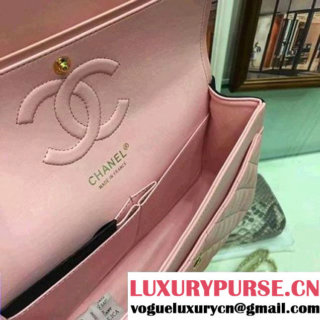Chanel Multicolor Lambskin Medium Classic Double Flap Bag Green/Pink/Black (AV-7112201 )