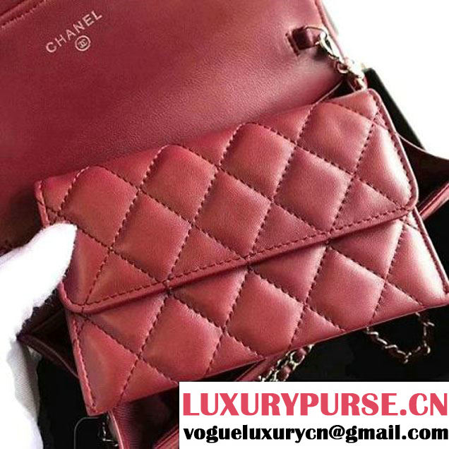 Chanel Lambskin Flap Wallet With Chain Shoulder Bag Red 2017 (KN-7111622 )