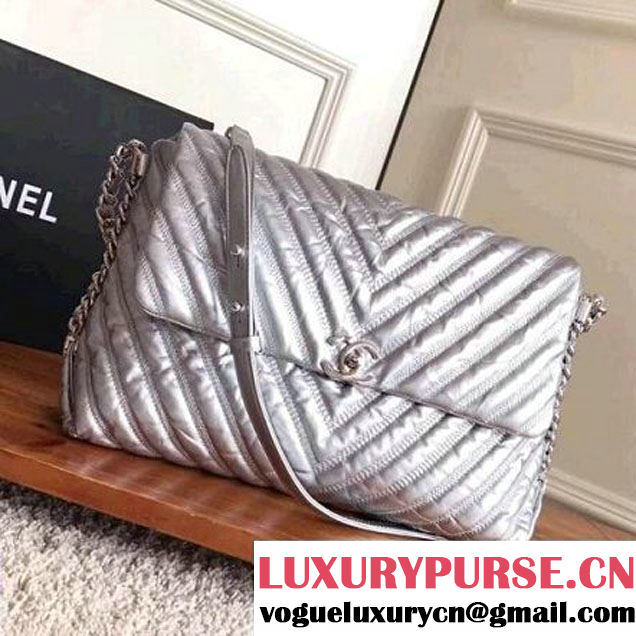 Chanel Chevron Space Suit Flap Bag A91978 Silver F/W 2017 (KN-7111141 )