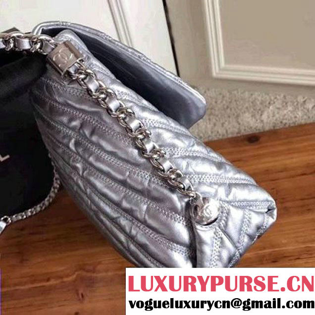 Chanel Chevron Space Suit Flap Bag A91978 Silver F/W 2017 (KN-7111141 )