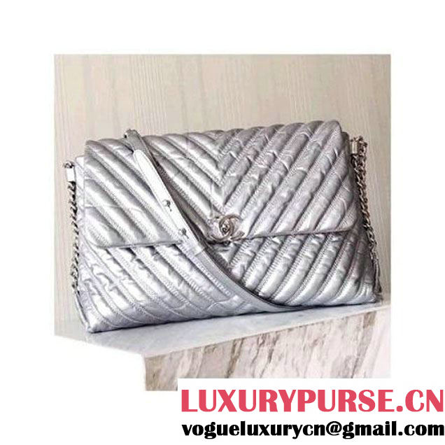 Chanel Chevron Space Suit Flap Bag A91978 Silver F/W 2017 (KN-7111141 )