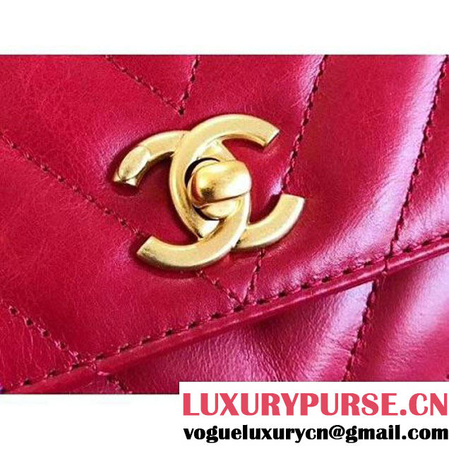 Chanel Shiny Chevron Calfskin Coco Handle Mini Bag Indian Red 2017 (KN-7111136 )