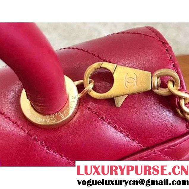 Chanel Shiny Chevron Calfskin Coco Handle Mini Bag Indian Red 2017 (KN-7111136 )