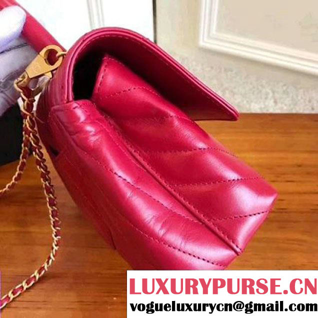 Chanel Shiny Chevron Calfskin Coco Handle Mini Bag Indian Red 2017 (KN-7111136 )