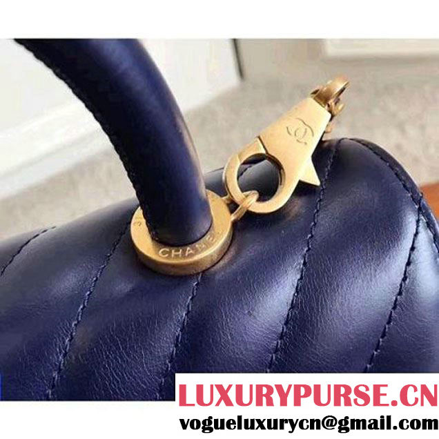 Chanel Shiny Chevron Calfskin Coco Handle Mini Bag Blue 2017 (KN-7111135 )