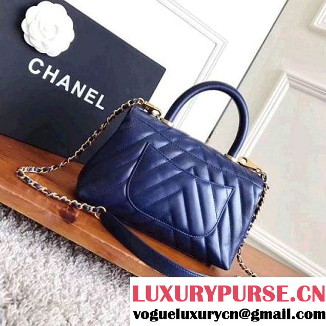 Chanel Shiny Chevron Calfskin Coco Handle Mini Bag Blue 2017 (KN-7111135 )