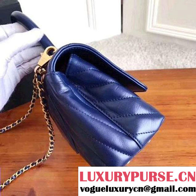 Chanel Shiny Chevron Calfskin Coco Handle Mini Bag Blue 2017 (KN-7111135 )