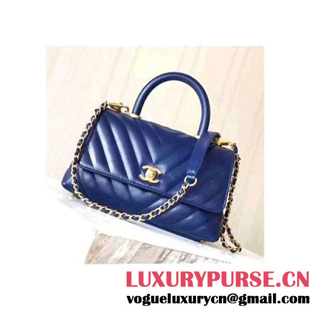 Chanel Shiny Chevron Calfskin Coco Handle Mini Bag Blue 2017 (KN-7111135 )
