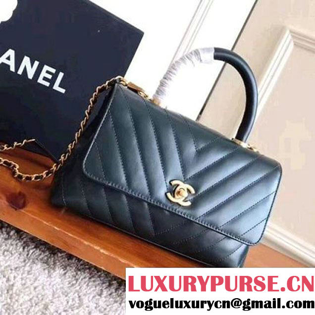 Chanel Shiny Chevron Calfskin Coco Handle Mini Bag Green 2017 (KN-7111134 )