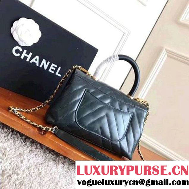 Chanel Shiny Chevron Calfskin Coco Handle Mini Bag Green 2017 (KN-7111134 )