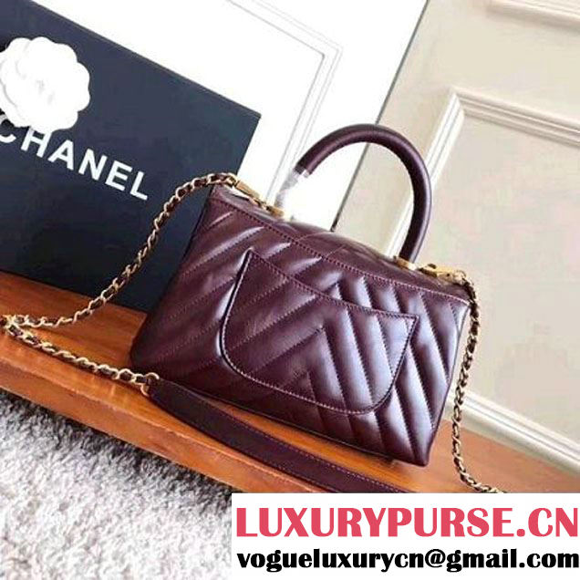 Chanel Shiny Chevron Calfskin Coco Handle Mini Bag Burgundy 2017 (KN-7111133 )