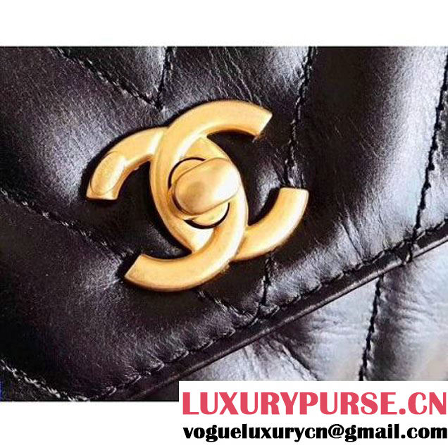Chanel Shiny Chevron Calfskin Coco Handle Mini Bag Black 2017 (KN-7111132 )