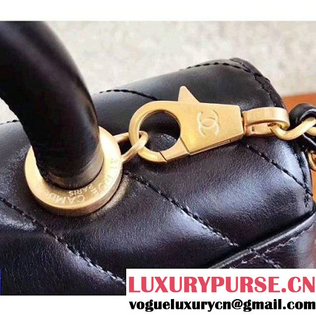 Chanel Shiny Chevron Calfskin Coco Handle Mini Bag Black 2017 (KN-7111132 )