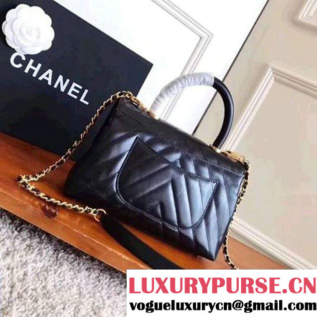 Chanel Shiny Chevron Calfskin Coco Handle Mini Bag Black 2017 (KN-7111132 )