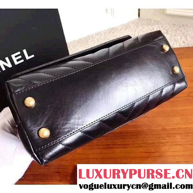 Chanel Shiny Chevron Calfskin Coco Handle Mini Bag Black 2017 (KN-7111132 )
