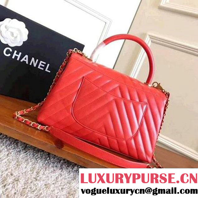 Chanel Shiny Chevron Calfskin Coco Handle Small Bag Orange 2017 (KN-7111131 )