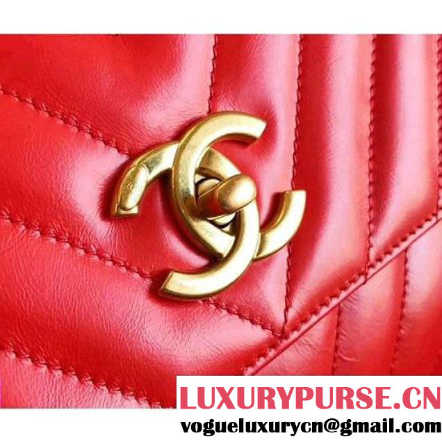 Chanel Shiny Chevron Calfskin Coco Handle Small Bag Orange 2017 (KN-7111131 )