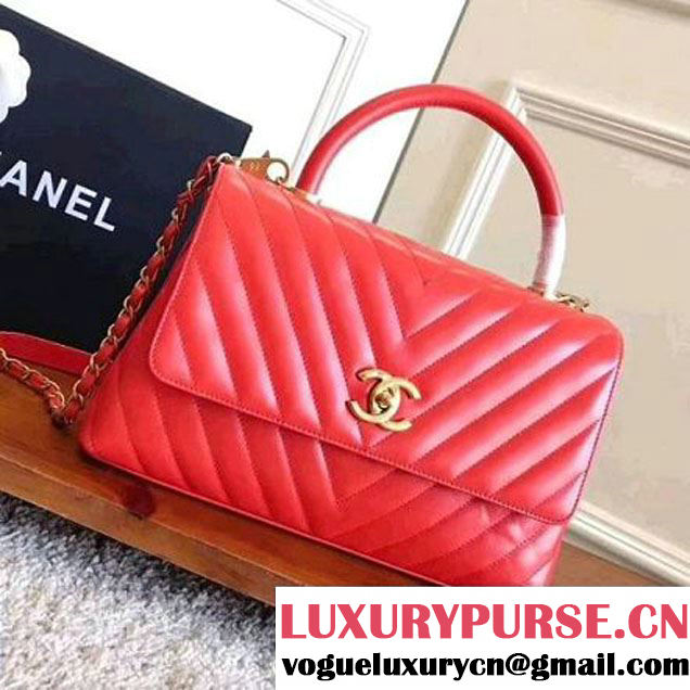 Chanel Shiny Chevron Calfskin Coco Handle Small Bag Orange 2017 (KN-7111131 )