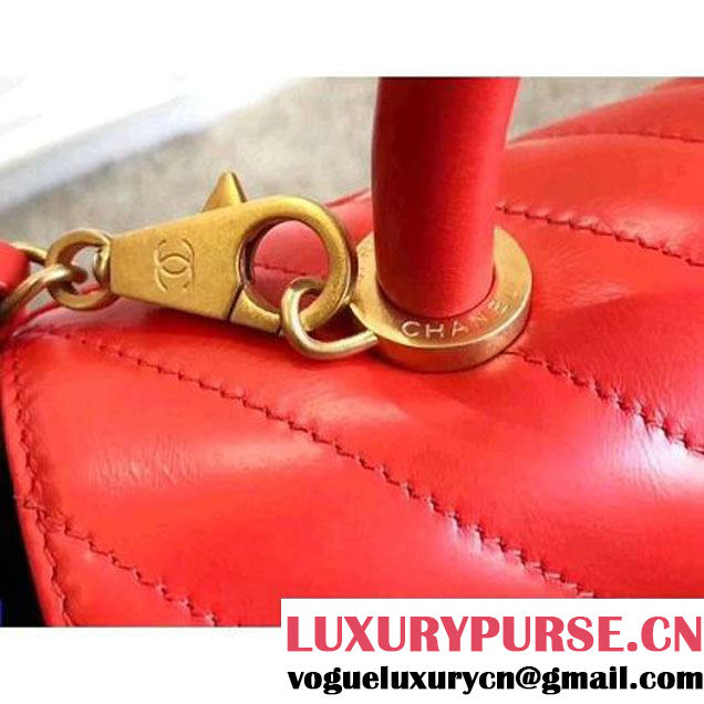 Chanel Shiny Chevron Calfskin Coco Handle Small Bag Orange 2017 (KN-7111131 )