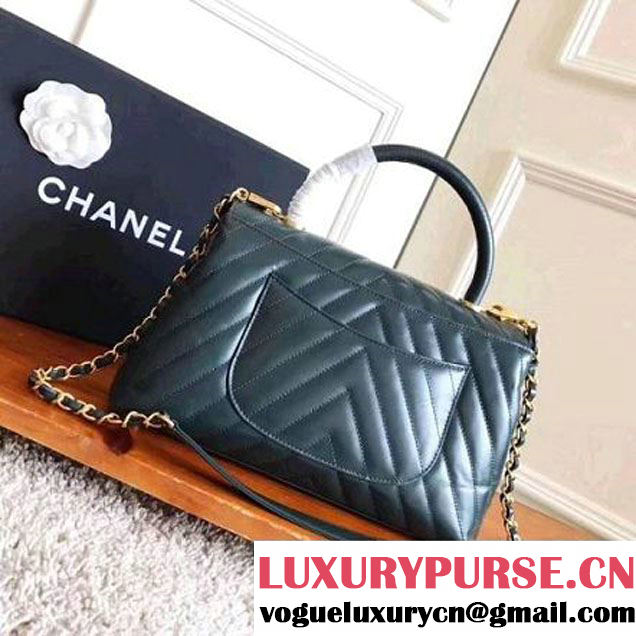 Chanel Shiny Chevron Calfskin Coco Handle Small Bag Green 2017 (KN-7111130 )