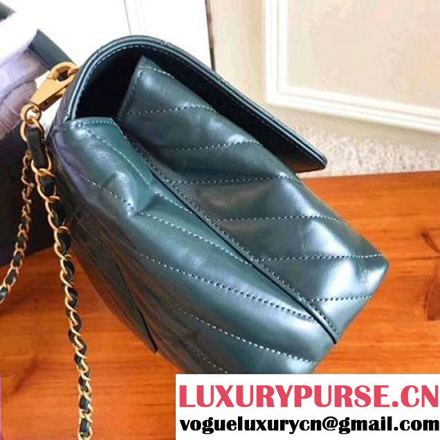Chanel Shiny Chevron Calfskin Coco Handle Small Bag Green 2017 (KN-7111130 )