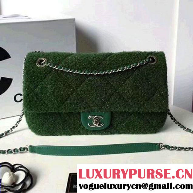 Chanel Knit Pluto Glitter Medium Flap Bag A91984 Green F/W 2017 (ZMD-7111126 )