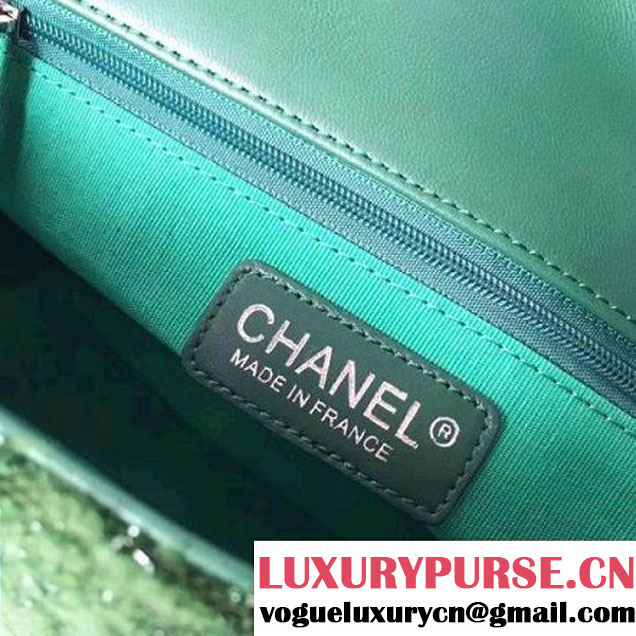 Chanel Knit Pluto Glitter Medium Flap Bag A91984 Green F/W 2017 (ZMD-7111126 )