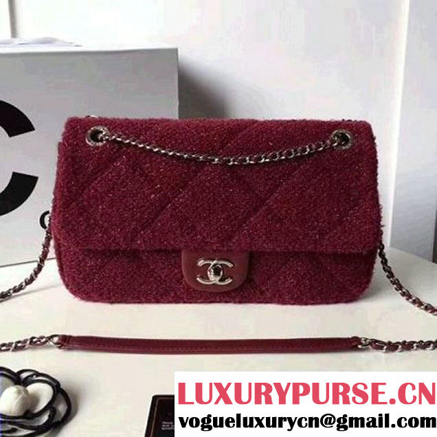 Chanel Knit Pluto Glitter Medium Flap Bag A91984 Burgundy F/W 2017 (ZMD-7111125 )