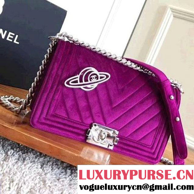 Chanel Velvet Medium Boy Chanel Flap Bag With Strass Planet Purple 2017 (KN-7111036 )