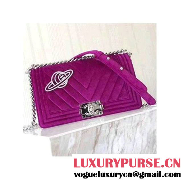 Chanel Velvet Medium Boy Chanel Flap Bag With Strass Planet Purple 2017 (KN-7111036 )
