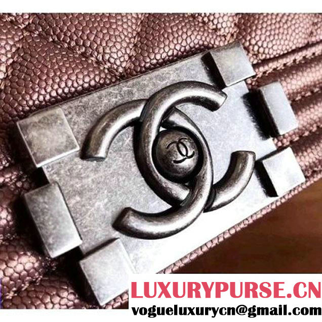 Chanel Quilting Grained Calfskin Small Boy Flap Bag Champagne Gold 2017 (KN-7111035 )