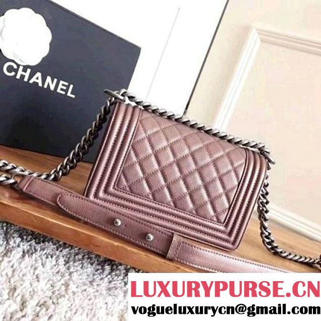 Chanel Quilting Grained Calfskin Small Boy Flap Bag Champagne Gold 2017 (KN-7111035 )
