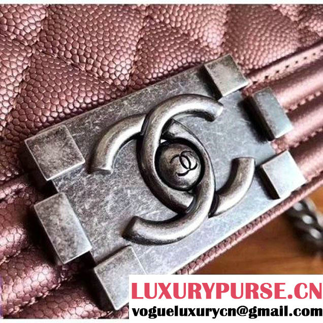 Chanel Quilting Grained Calfskin Medium Boy Flap Bag Champagne Gold 2017 (KN-7111034 )