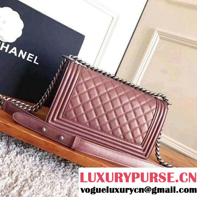 Chanel Quilting Grained Calfskin Medium Boy Flap Bag Champagne Gold 2017 (KN-7111034 )