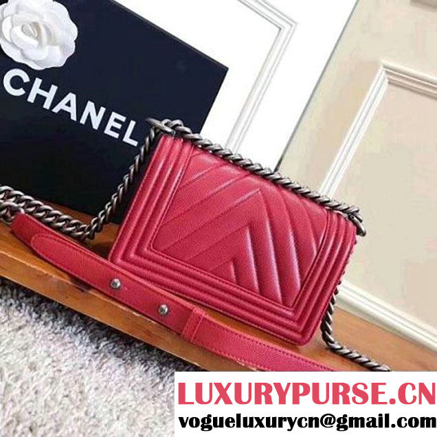 Chanel Chevron Grained Calfskin Small Boy Flap Bag Red 2017 (KN-7111032 )