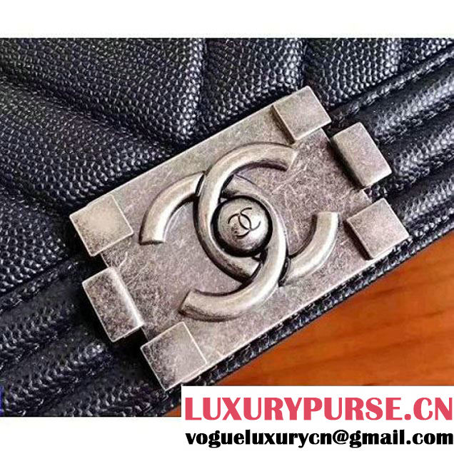 Chanel Chevron Grained Calfskin Medium Boy Flap Bag Black 2017 (KN-7111028 )