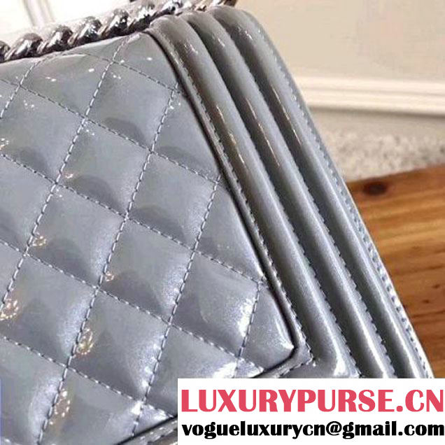 Chanel Quilting Patent Leather/Lambskin Medium Boy Flap Bag Gray 2017 (KN-7111027 )