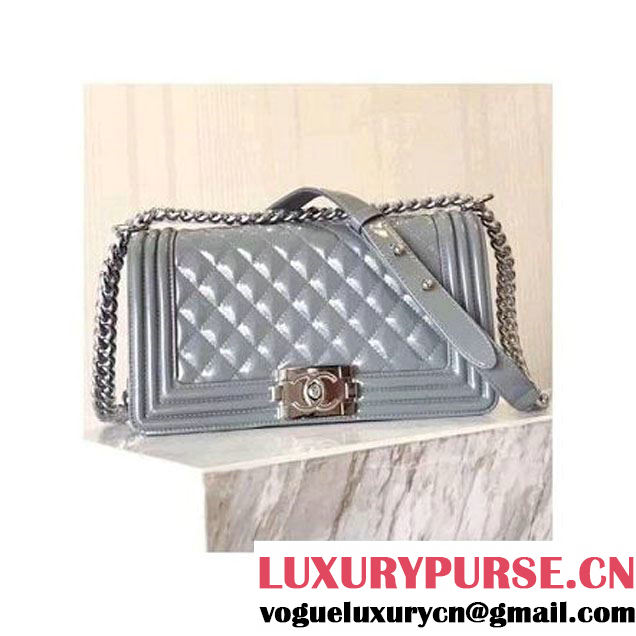 Chanel Quilting Patent Leather/Lambskin Medium Boy Flap Bag Gray 2017 (KN-7111027 )